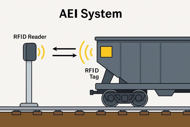 RFID reader scanning wagon tag
